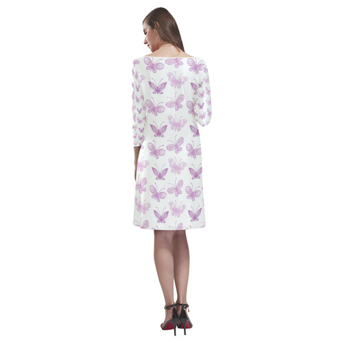Fantastic Pink Butterflies Rhea Loose Round Neck Dress(Model D22)