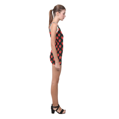 Fresh Bright Red Strawberries on Black Pattern Classic One Piece Swimwear (Model S03)