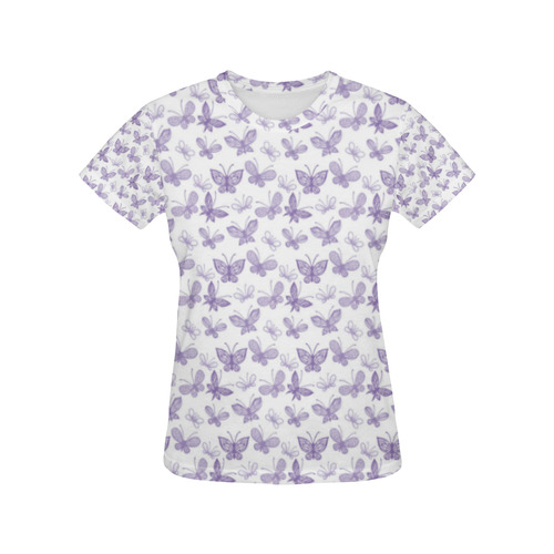 Cute Purple Butterflies All Over Print T-Shirt for Women (USA Size) (Model T40)