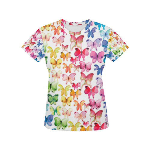 Rainbow Butterflies All Over Print T-Shirt for Women (USA Size) (Model T40)