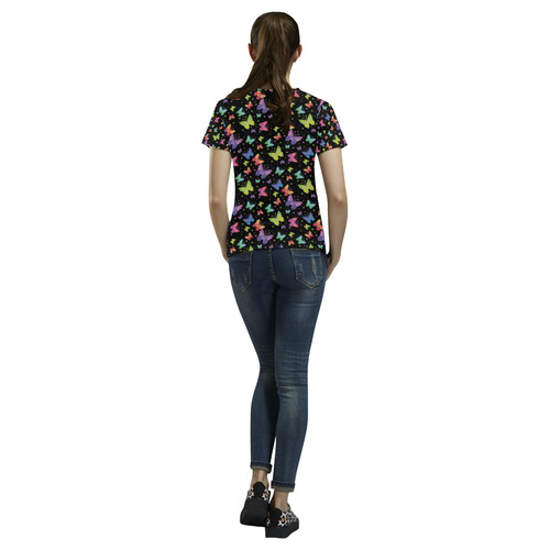 Colorful Butterflies Black Edition All Over Print T-Shirt for Women (USA Size) (Model T40)