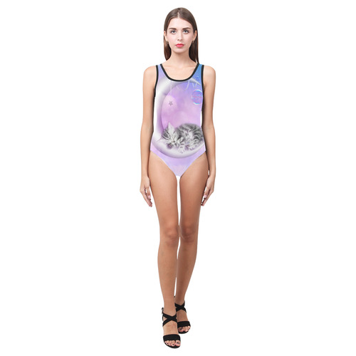 Cute sleeping kitten Vest One Piece Swimsuit (Model S04)