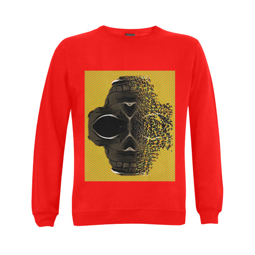 fractal black skull portrait with orange abstract background Gildan Crewneck Sweatshirt(NEW) (Model H01)