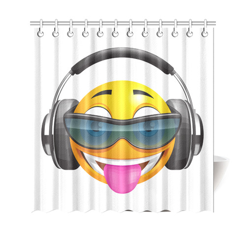 Happy Face Sunglasses Headphones Shower Curtain 69"x70"