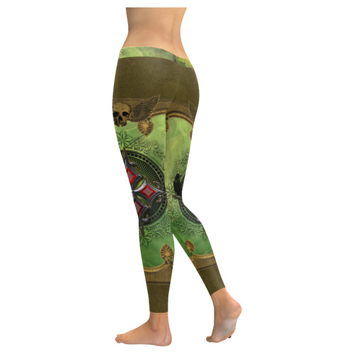 Wonderful gothic design with skull Women's Low Rise Leggings (Invisible Stitch) (Model L05)