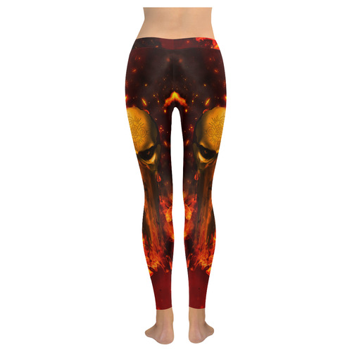 Amazing skull with fire Women's Low Rise Leggings (Invisible Stitch) (Model L05)