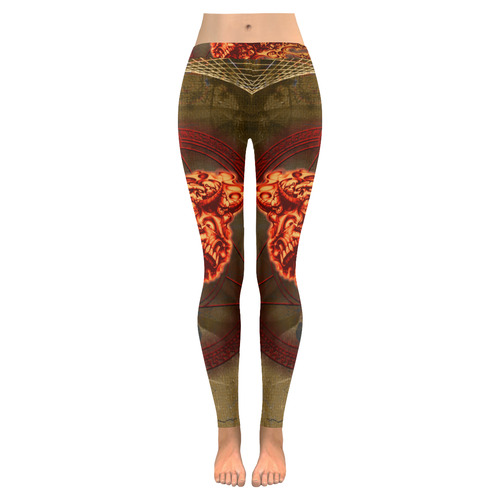 Awesome, creepy flyings skulls Women's Low Rise Leggings (Invisible Stitch) (Model L05)