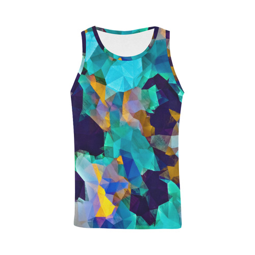 psychedelic geometric polygon abstract pattern in green blue brown yellow All Over Print Tank Top for Men (Model T43)