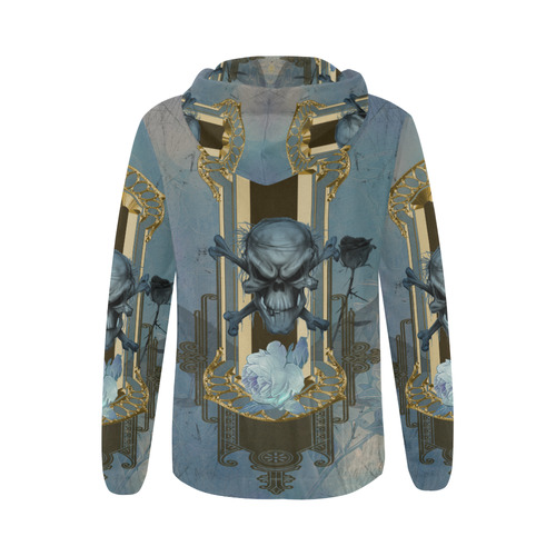 The blue skull with crow All Over Print Full Zip Hoodie for Women (Model H14)