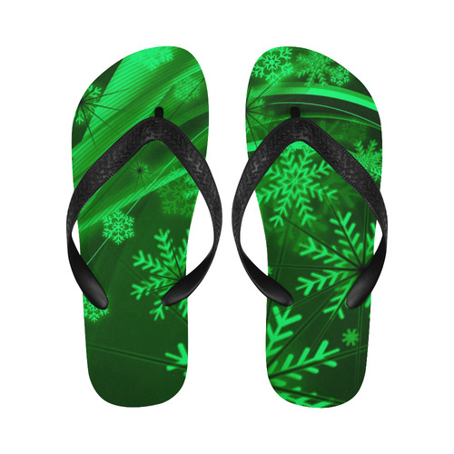 Snowflakes Green Flip Flops for Men/Women (Model 040)