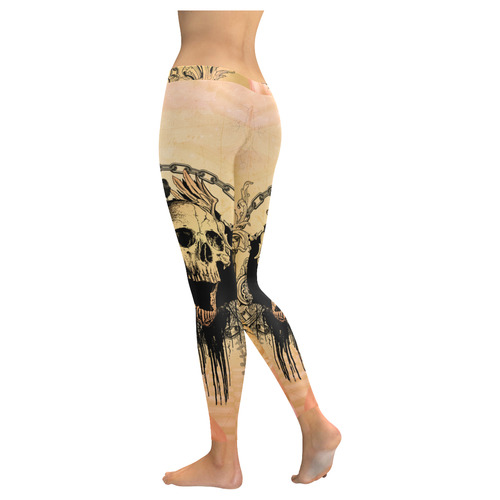 Amazing skull with wings Women's Low Rise Leggings (Invisible Stitch) (Model L05)