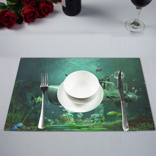 Awesome submarine with orca Placemat 12’’ x 18’’ (Set of 4)