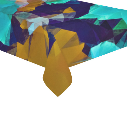 psychedelic geometric polygon abstract pattern in green blue brown yellow Cotton Linen Tablecloth 60"x120"