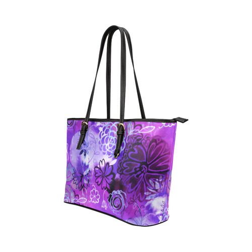 Urban Purple Flowers Leather Tote Bag/Large (Model 1651)