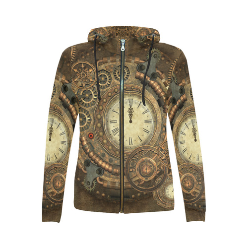 Steampunk, awesome clockwork All Over Print Full Zip Hoodie for Women (Model H14)