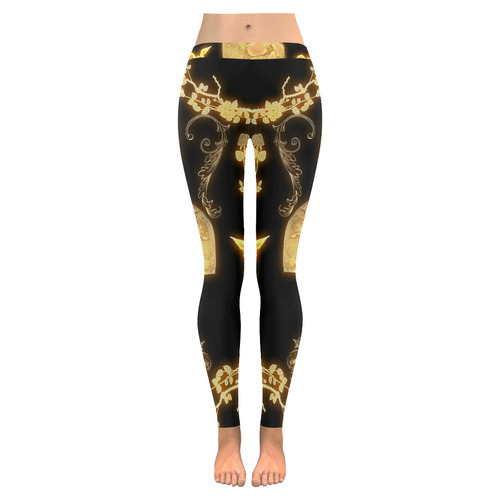 Yellow skull Women's Low Rise Leggings (Invisible Stitch) (Model L05)