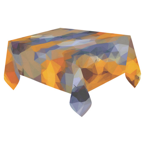 psychedelic geometric polygon abstract pattern in orange brown blue Cotton Linen Tablecloth 52"x 70"