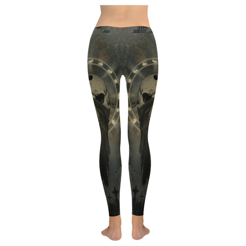 The creepy skull with spider Women's Low Rise Leggings (Invisible Stitch) (Model L05)
