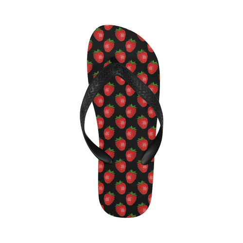 Fresh Bright Red Strawberries on Black Pattern Flip Flops for Men/Women (Model 040)