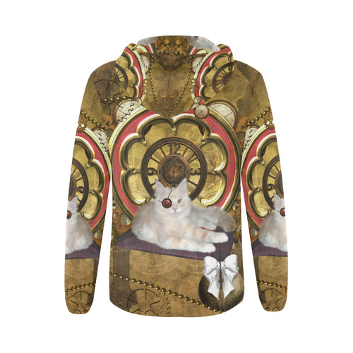 Steampunk, awseome cat clacks and gears All Over Print Full Zip Hoodie for Women (Model H14)