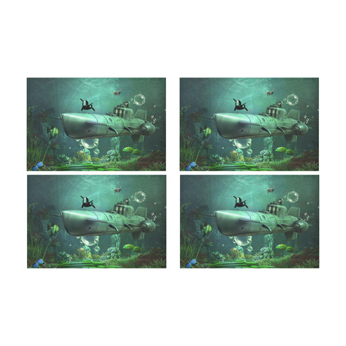 Awesome submarine with orca Placemat 12’’ x 18’’ (Set of 4)