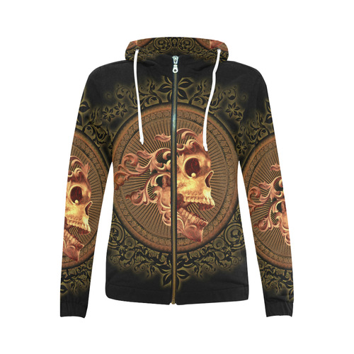 Amazing skull with floral elements All Over Print Full Zip Hoodie for Women (Model H14)