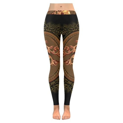 Amazing skull with floral elements Women's Low Rise Leggings (Invisible Stitch) (Model L05)