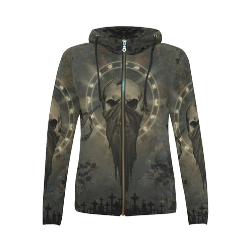 The creepy skull with spider All Over Print Full Zip Hoodie for Women (Model H14)