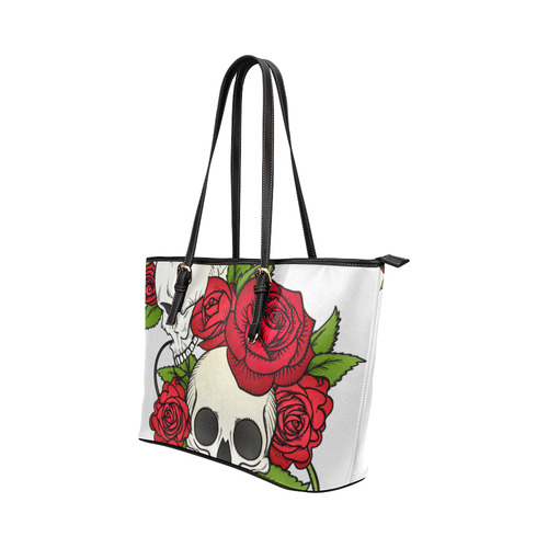 Skulls With Red Roses Leather Tote Bag/Small (Model 1651)