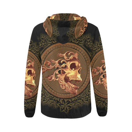 Amazing skull with floral elements All Over Print Full Zip Hoodie for Women (Model H14)