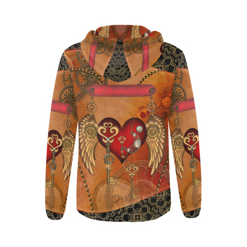 Steampunk, wonderful heart with wings All Over Print Full Zip Hoodie for Women (Model H14)