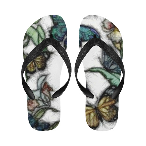 Butterflies and Flowers Flip Flops for Men/Women (Model 040)