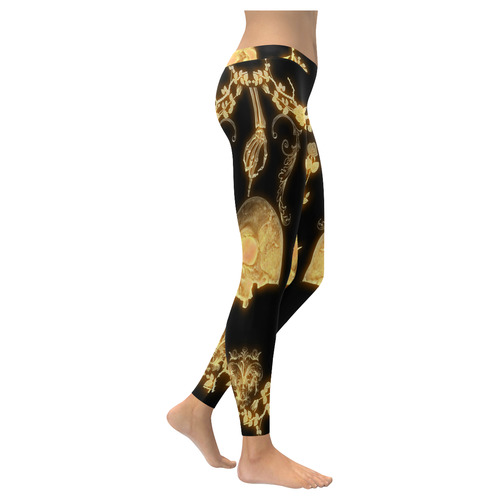 Yellow skull Women's Low Rise Leggings (Invisible Stitch) (Model L05)