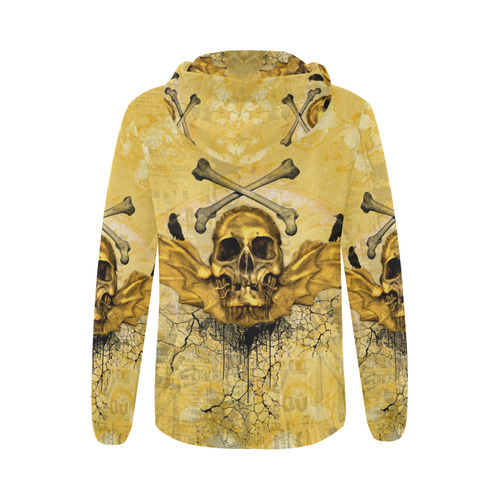 Awesome skull in golden colors All Over Print Full Zip Hoodie for Women (Model H14)