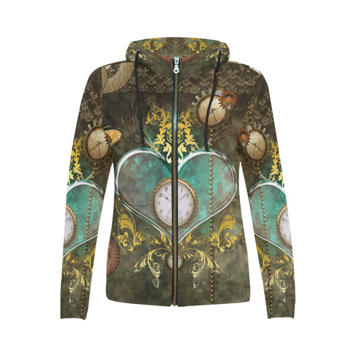 Steampunk, elegant design with heart All Over Print Full Zip Hoodie for Women (Model H14)