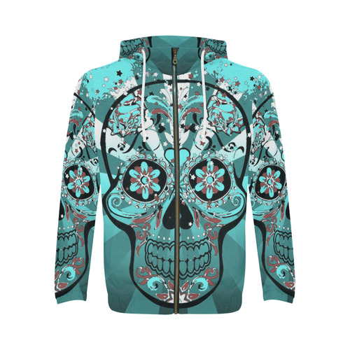 psychedelic Pop Skull 317L by JamColors All Over Print Full Zip Hoodie for Men (Model H14)