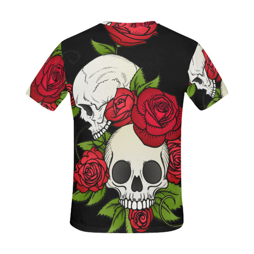 Skulls With Red Roses All Over Print T-Shirt for Men (USA Size) (Model T40)