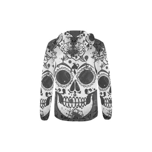 black and white Skull All Over Print Full Zip Hoodie for Kid (Model H14)