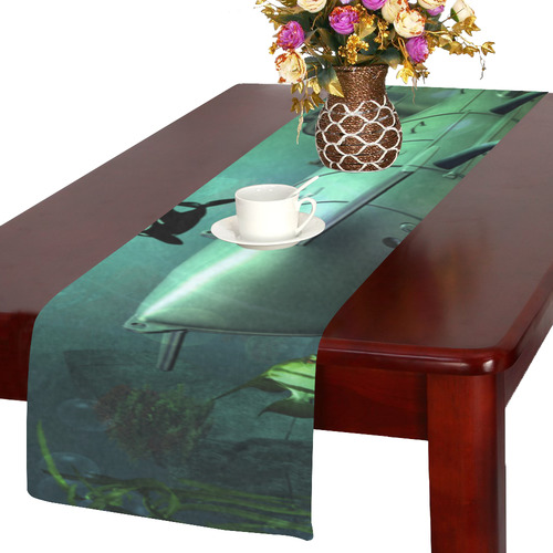 Awesome submarine with orca Table Runner 14x72 inch