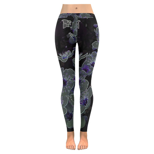 Glowing Flowers in the dark B by JamColors Women's Low Rise Leggings (Invisible Stitch) (Model L05)
