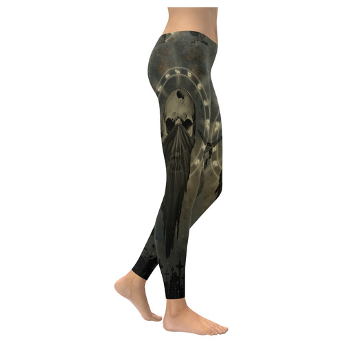 The creepy skull with spider Women's Low Rise Leggings (Invisible Stitch) (Model L05)