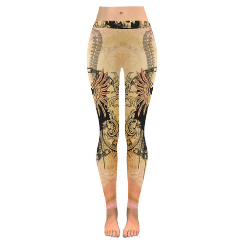 Amazing skull with wings Women's Low Rise Leggings (Invisible Stitch) (Model L05)