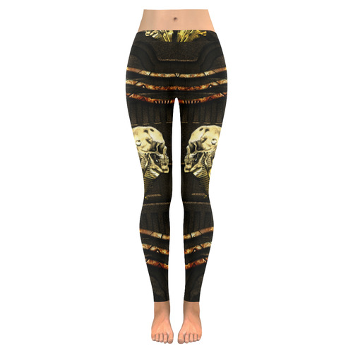 Awesome mechanical skull Women's Low Rise Leggings (Invisible Stitch) (Model L05)