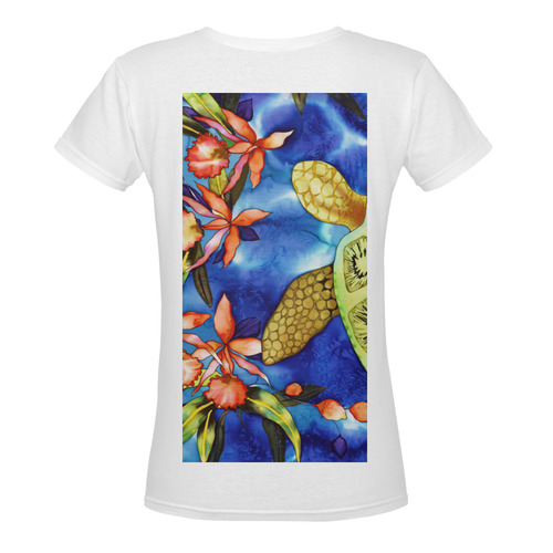 Turtle Silk Printer Sample25 Women's Deep V-neck T-shirt (Model T19)