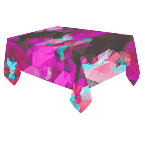 psychedelic geometric polygon abstract pattern in purple pink blue Cotton Linen Tablecloth 60"x 84"