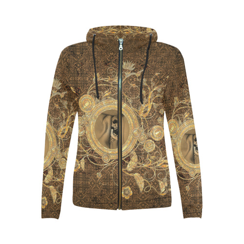 Awesome skull on a button All Over Print Full Zip Hoodie for Women (Model H14)