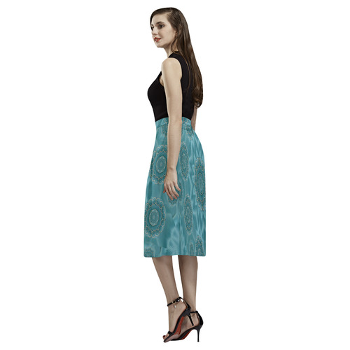 Wood and stars in the blue pop art Aoede Crepe Skirt (Model D16)