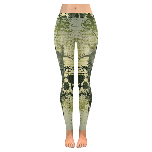 Green skull Women's Low Rise Leggings (Invisible Stitch) (Model L05)