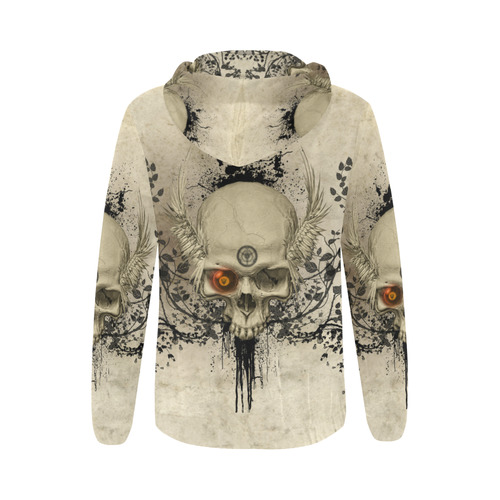 Amazing skull with wings,red eye All Over Print Full Zip Hoodie for Women (Model H14)