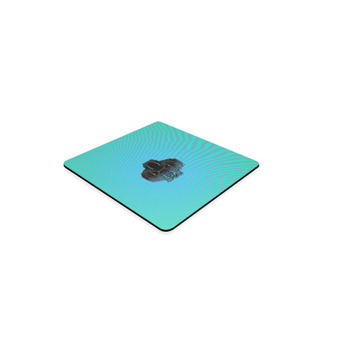 fractal black skull portrait with blue abstract background Square Coaster